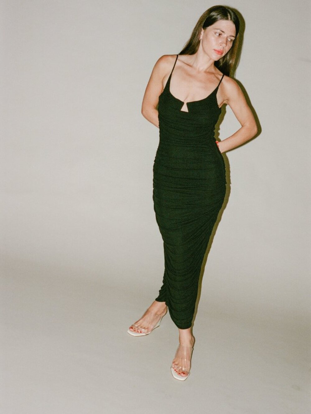 Paris Georgia Ruched Crepe Sylvie Cocktail Dress Medium